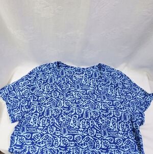 Soft Surroundings Blue Leaf Short Sleeve Timeless Tee Large
